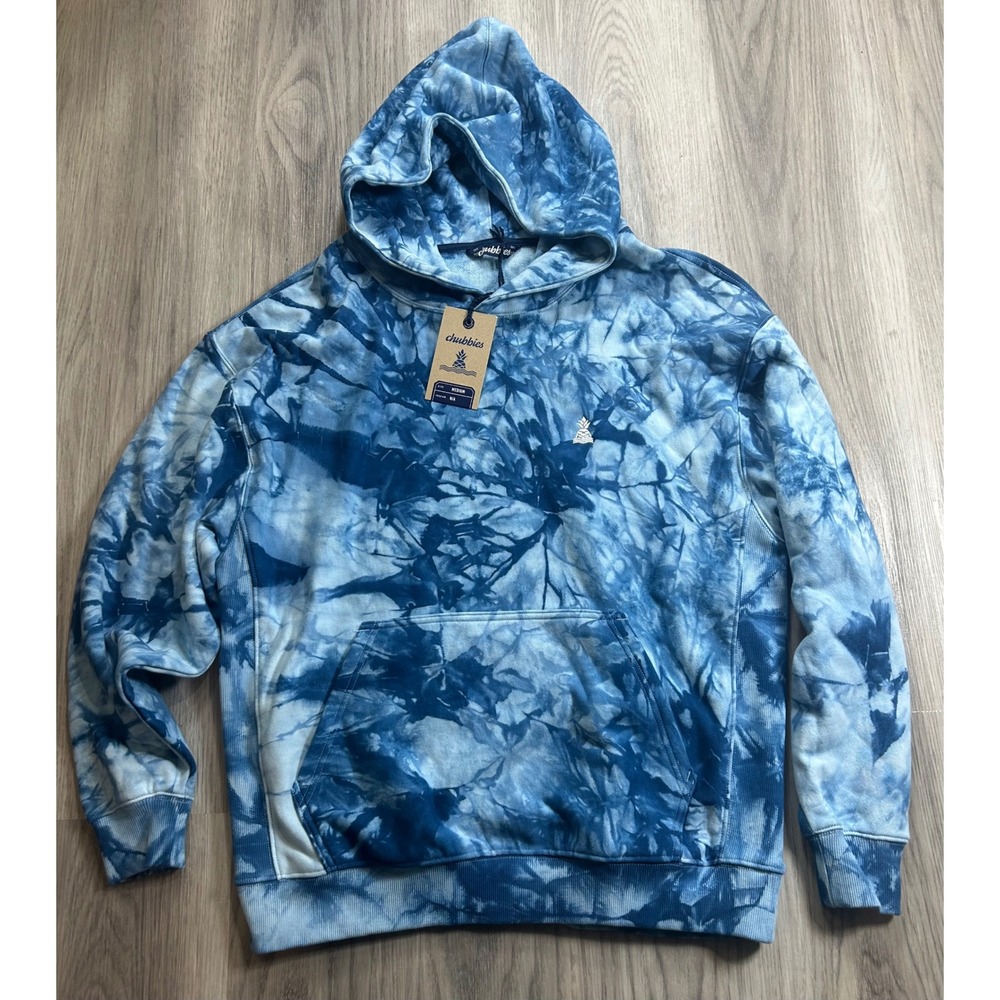 Chubbies Mens Blue Tie Dye Pullover Hoodie Sweatshirt Medium NWT‎ festival surf